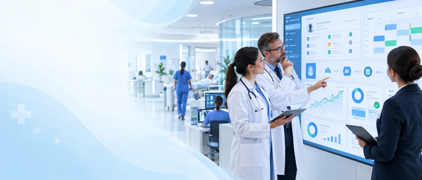 Doctors reviewing a hospital dashboard together